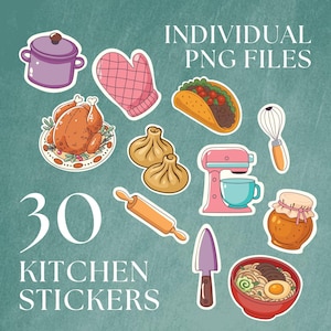 Cute Kitchen Stickers, Digital Cooking Stickers for GoodNotes and Notability, Printable Food & Baking Stickers for Planners and Scrapbooks