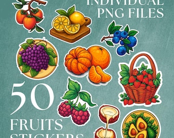 Tropical Fruit Sticker Pack: 50 PNG Clipart Designs (PNG Files for GoodNotes, Planner, Scrapbook)