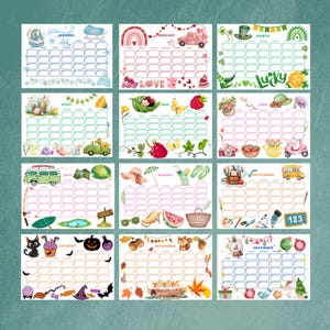 Calendario infantil 2026, imprimible, para escritorio o pared, para el hogar o la oficina, con animación para la educación en casa, descarga digital.