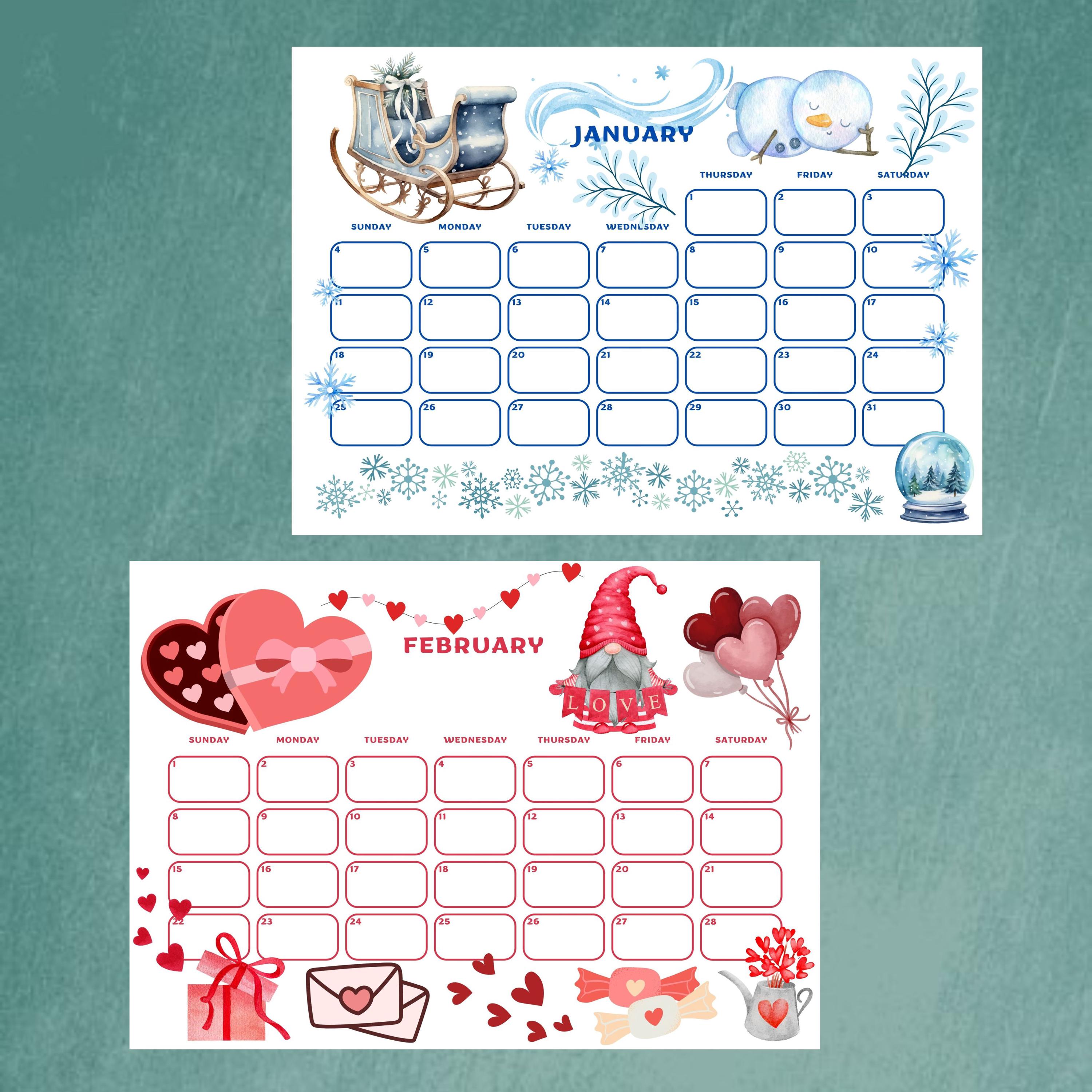 Cute Kids Calendar 2026, Printable Desk and Wall Calendar for Home or ...
