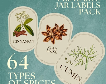 Etiquetas vintage para hierbas de boticario (64 unidades): pegatinas imprimibles para tarros de especias (descarga digital)