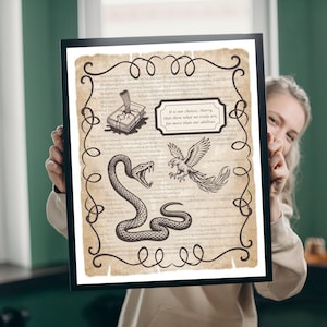 Póster con cita de Harry Potter: Basilisco y Fawkes, La cámara secreta (descarga digital)