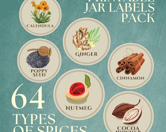Vintage Apothecary Round (Circle) Herb Labels (64 piece): Printable Spice Jar Stickers (Digital Download)