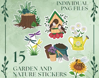 Garden Sticker Pack | Digital Botanical Stickers | Cottagecore Nature Stickers for GoodNotes, Planner, and Scrapbooking