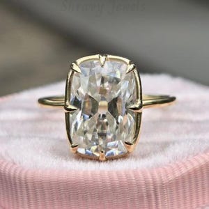 Old Mine 5 CT Elongated Cushion Cut Moissanite Ring Prong Set Engagement Ring 14K Solid Gold Antique Diamond Ring Wedding Anniversary Ring