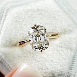 3 CT Old Mine Cushion Cut Moissanite Engagement Ring Old Mine Cushion Cut Ring Elongated Cushion 14K Yellow Gold Solitaire Ring For Women
