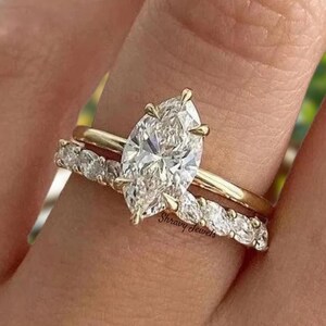 3CT Marquise Cut Moissanite Engagement Ring Set Marquise Bridal Ring Set 14K Solid Gold Wedding Ring Set Anniversary Ring Set Gift For Women