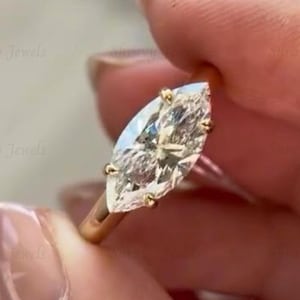 2Ct East west Marquise Cut Moissanite Engagement Ring Marquise Cut Horizontal Stone Wedding Ring 14K Gold Solitaire One Diamond Ring For Her