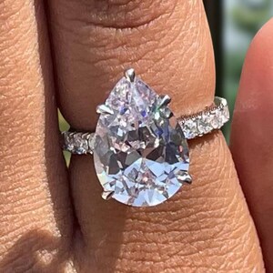 6 CT Moissanite Pear Cut Anniversary Gift Ring 5-Prong Half Eternity Pave Set Engagement Ring Solid White Gold Wedding Ring For Bridal Ring