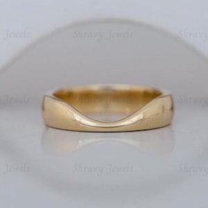 14K Yellow Gold Cigar Wedding Band Ring Unique Wide Cut Out Design Perfect For A Engagement Band or Nesting Ring Luxurious Gift For Women