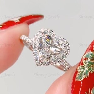 2 CT heart moissanite engagement ring Hidden halo heart shaped ring celebrity style big large solitaire Ring engagement ring wedding ring