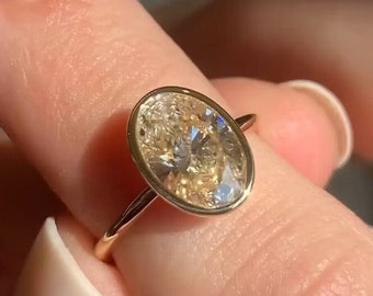 3.5 CT Oval Cut Bezel Set Ring Unique Bezel Setting Oval Solitaire Ring 14k Yellow/White/Rose Gold Ring For Bridal Dainty Ring For Women