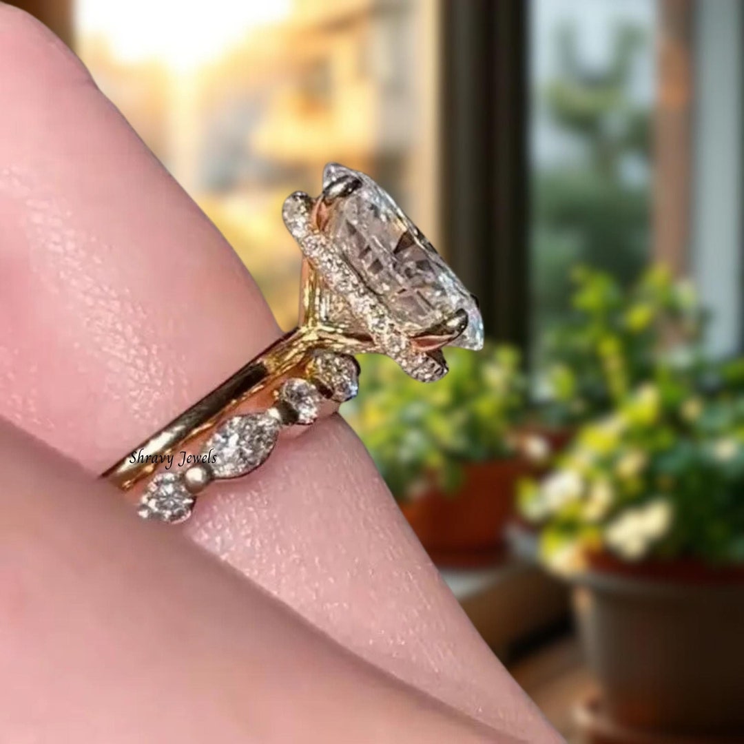 3 CT Oval Cut Moissanite Engagement Ring Set, Prong Set Vintage Ring ...