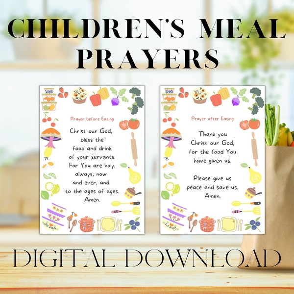 Kids Mealtime Prayers - Children's Dinner Prayers - Family Prayer Printable