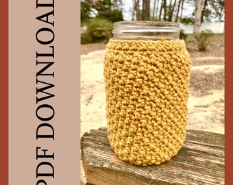 CROCHET PATTERN - Mason Jar Cozy Pattern, Mason Jar Sweater Sleeve Pattern, PDF Crochet Pattern, Jar Coozie Pattern, Mason Jar Sleeve