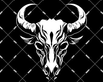 White Black Bull Skull SVG, PNG, Digital Download, Sublimation, Cricut HTV, Cow Skull, Bull Vector, Tattoo, Decal, Vinyl, Bull Sticker, Diy