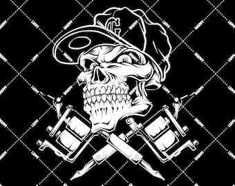 Skull Tattoo SVG, Vector, Tattooist, Artist, Tattoo Logo, Tattoo Shop, Salon, Front Shop Logo, Decal, Vinyl, Cricut, Silhouette