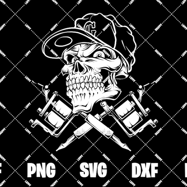 Skull Tattoo SVG, Vector, Tattooist, Artist, Tattoo Logo, Tattoo Shop, Salon, Front Shop Logo, Decal, Vinyl, Cricut, Silhouette