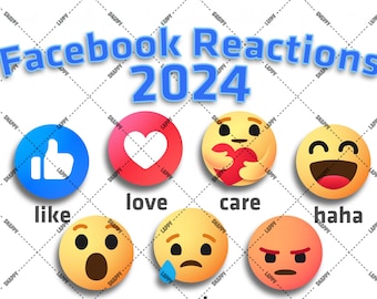 Facebook Reactions 2024 Emoji Icons - Like, Love, Care, Wow, Haha, Sad, Angry - Digital Files, Digital Download, Emoji SVG Vector Files,