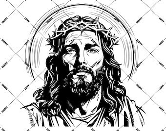 Jesus Christ SVG, PNG, Black Vector, Stencil, Modern Art, Jesus Tattoo, Christian, Religious, Crown of Thorns, Minimalistic Design, Cricut,