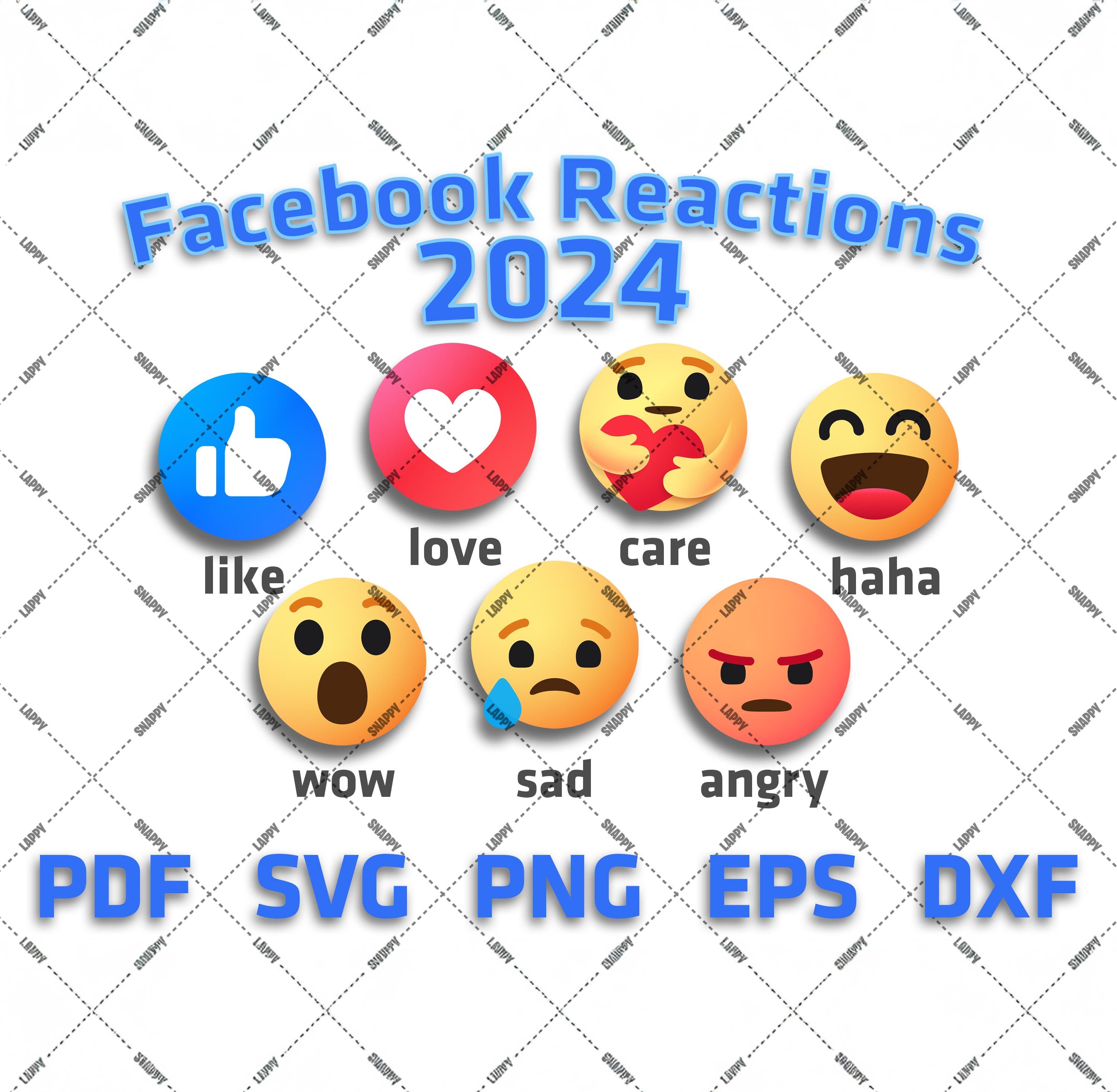 Facebook Reactions 2024 Emoji Icons Like, Love, Care, Wow, Haha, Sad,  Angry Digital Files, Digital Download, Emoji SVG Vector Files,