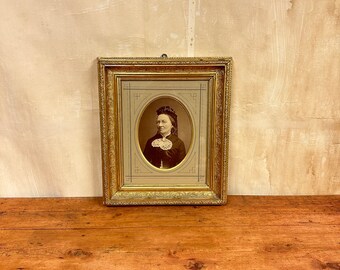 Antique Scandinavian Gold Frame - 1800s Era with Exquisite Details & Vintage Portrait Photo