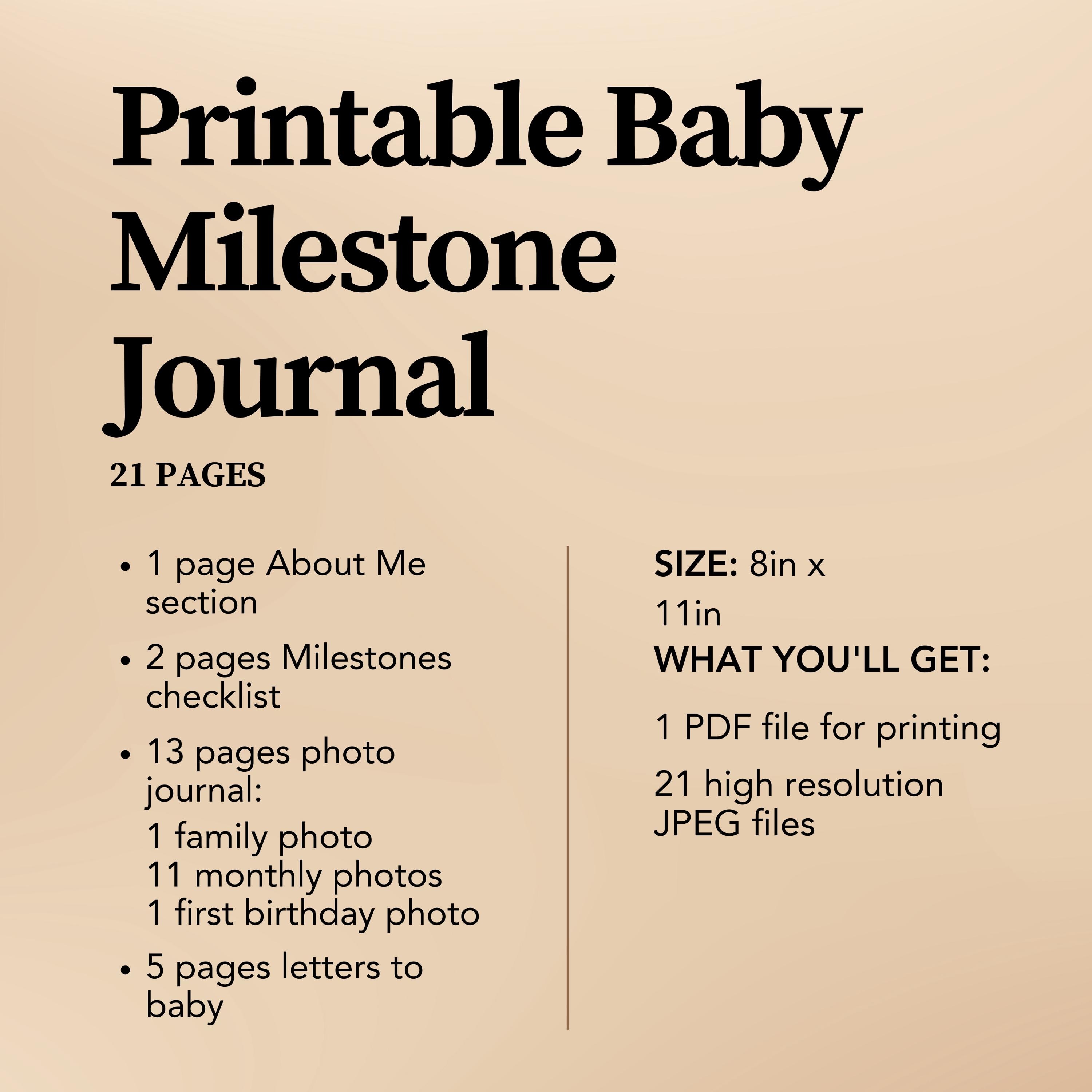 Printable Baby Milestones Tracker, Photo Journal, Letters to Baby ...