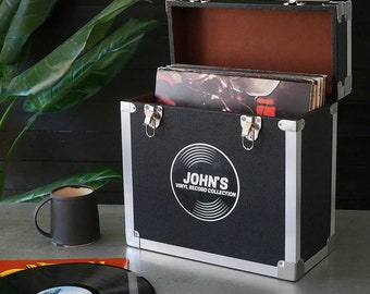 Personalised Music Record Vinyl Storage Box - 12 inch - Black Vinyl - Stores up to 50 records V2