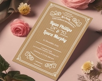 Invitation de mariage rétro, faire-part de mariage en terre cuite, faire-part de mariage Boho, téléchargement de modèle d'invitation de mariage, suite d'invitation de mariage