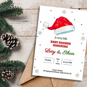 Baby Shower de Noël, invitation de Noël à la baby shower, baby shower du Père Noël, invitation à révéler le genre, invitation à la baby shower au pays des merveilles d’hiver