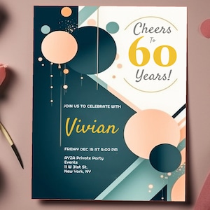 60th Birthday Invitation,60 Birthday For Women,Daisy Birthday Party,60th Birthday Party,Black And Gold Birthday Invitation,Any Age,Birthday