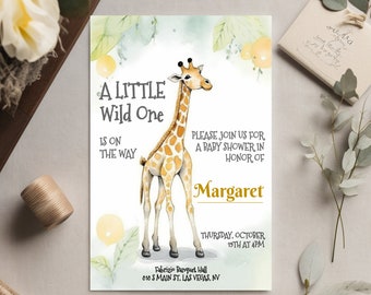 Giraffe Baby Shower Invitation,Wild One Baby Shower,Gender Neutral Baby Shower Invitation,Greenery Baby Shower,Safari Baby Shower Invitation