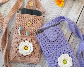 Häkelanleitung für eine Handytasche – Kleine Umhängetasche mit Blume – PDF (Leicht/Mittel) – Schritt-für-Schritt-Anleitung