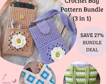 3 Häkeltaschen-Anleitungen im Set – Handytasche, Sommer-Limetten-Tasche und Granny-Square-Tasche – Schritt-für-Schritt-Anleitung als PDF