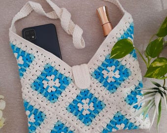 Granny Square Bag Crochet Pattern PDF, Boho Crochet Shoulder Bag, Small Everyday Purse Tutorial, Retro Granny Square Purse