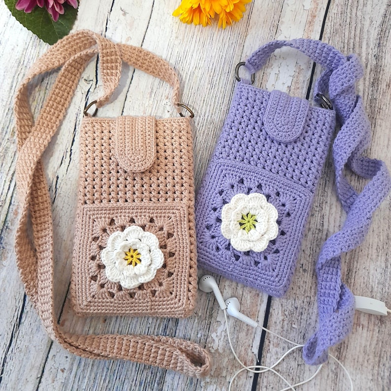 Häkelanleitung für eine Handytasche – Kleine Umhängetasche mit Blume – PDF (Leicht/Mittel) – Schritt-für-Schritt-Anleitung Bild 5