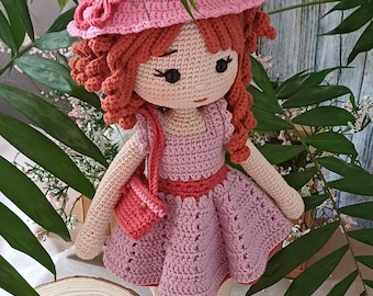 Häkelanleitung für eine Matilda-Puppe mit rosa Kleid, Amigurumi-Puppe zum Anziehen (PDF), Schritt-für-Schritt-Anleitung, personalisiertes DIY-Geschenk