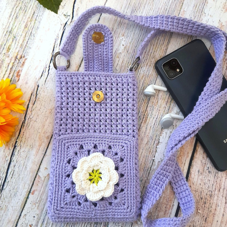 Häkelanleitung für eine Handytasche – Kleine Umhängetasche mit Blume – PDF (Leicht/Mittel) – Schritt-für-Schritt-Anleitung Bild 3