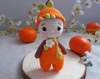 Baby-Orangen-Amigurumi-Anleitung (PDF) – Kawaii-Häkelfruchtpuppe, Orangenpuppe, Amigurumi 15 cm
