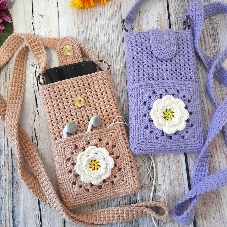 Häkelanleitung für eine Handytasche – Kleine Umhängetasche mit Blume – PDF (Leicht/Mittel) – Schritt-für-Schritt-Anleitung Bild 2