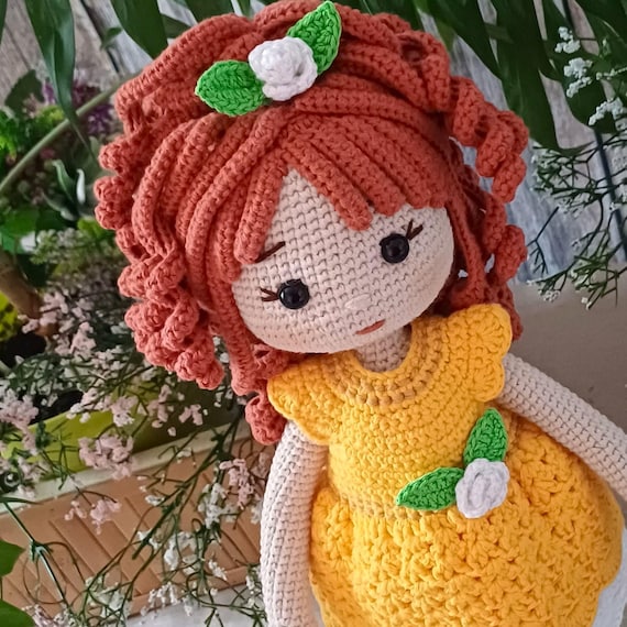 Amigurumi Dress-up Doll Pattern PDF, Crochet Doll With Removable Mustard Dress, Hair Scrunchie and Shoes, 16 Inch Matilda Doll Tutorial