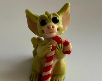 Candy Cane Pocket Dragon - Whimsical World Of Pocket Dragons by Real Musgrave Hand Made in 1994