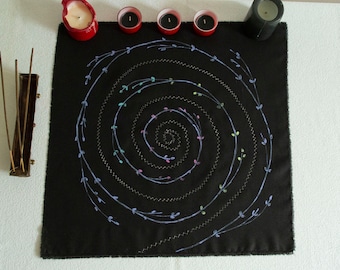 Altar Tarot Cloth, Divination cloth, Spiral, hand painted embroidered cloth, Ceremonial cloth, Ritual, Altar tool, Magic spell, Witche gift