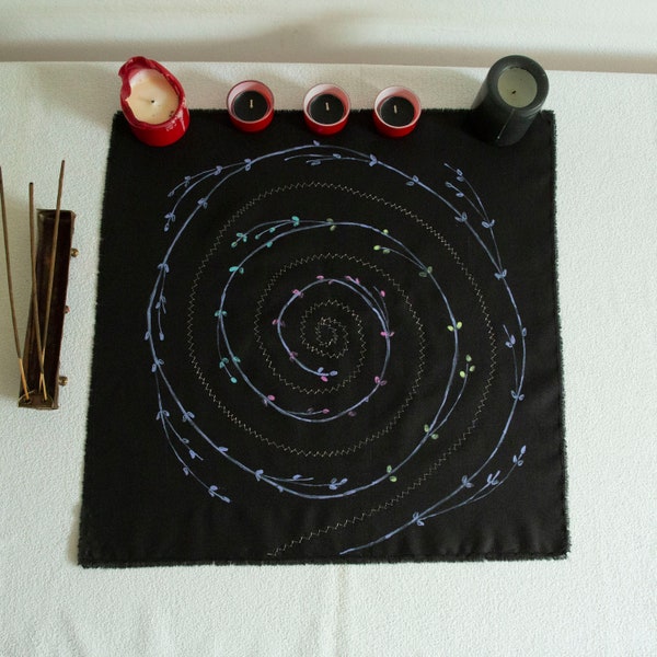 Tela de Tarot de Altar, Tela de adivinación, Espiral, tela bordada pintada a mano, Tela ceremonial, Ritual, Herramienta de altar, Hechizo mágico, Regalo de bruja