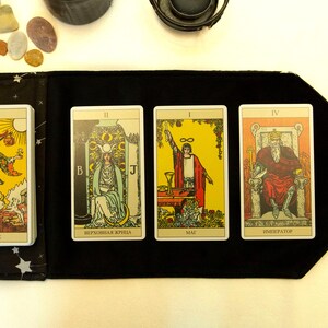 Black Tarot Card Wrap OOAK – Velvet Tarot Reading Cloth & Cotton Deck Holder with Pocket, Travel Tarot Case, Oracle Card Pouch, Witchcraft Gift