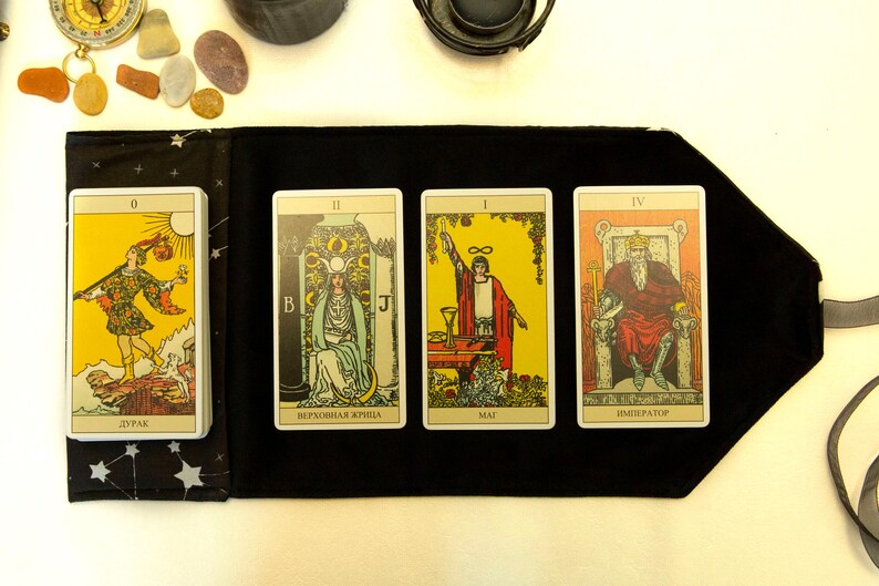 Black Tarot Card Wrap OOAK – Velvet Tarot Reading Cloth & Cotton Deck Holder with Pocket, Travel Tarot Case, Oracle Card Pouch, Witchcraft Gift