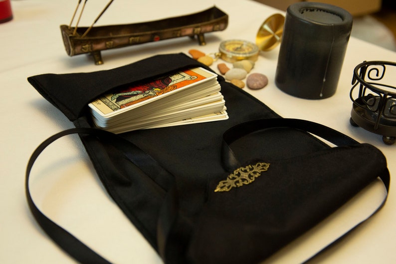 Tarot card wrap, Black Tarot bag, Witchcraft Tarot Case, Tarot card holder, Tarot deck pouch, Gift for Witches