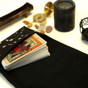 Black Tarot Card Wrap OOAK – Velvet Tarot Reading Cloth & Cotton Deck Holder with Pocket, Travel Tarot Case, Oracle Card Pouch, Witchcraft Gift
