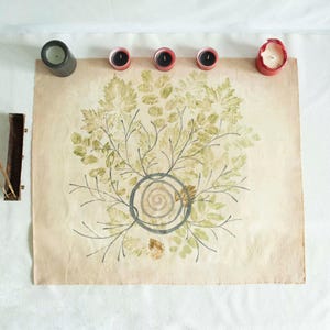 Tessuto per tarocchi da altare, stampa ecologica, OOAK, tessuto cerimoniale divinatorio, rituale, decorazione per altare domestico, incantesimo magico, regalo stregonesco, stile vintage