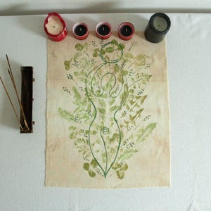 Altar Tarot Tuch OOAK, Handgemalter natürlicher Blatt Druck, Weissagungs Ritual Tuch, Hexerei Altar Dekor, Vintage Stil Hexe Geschenk